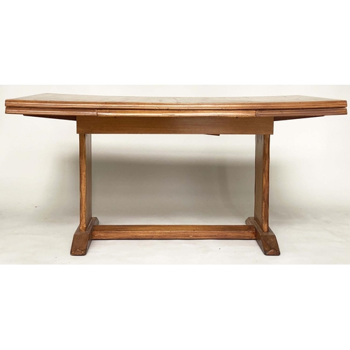 123 - DRAWLEAF EXTENDING DINING TABLE, 1960s beechwood rectangular drawleaf with two additional leaves. 74... 