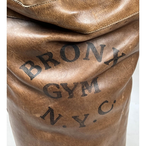 15 - PUNCH BAG, stitched tan leather marked Bronx Gym N.Y.C, together with a speedball and two pairs of g... 