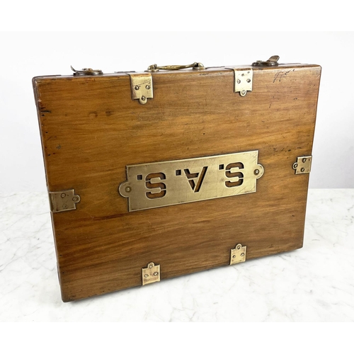 3 - 'S.A.S' DOCUMENT CASE, wood with brass clasps mounts and plaque, 43cm x 33cm x 12cm.