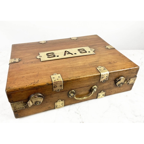 3 - 'S.A.S' DOCUMENT CASE, wood with brass clasps mounts and plaque, 43cm x 33cm x 12cm.