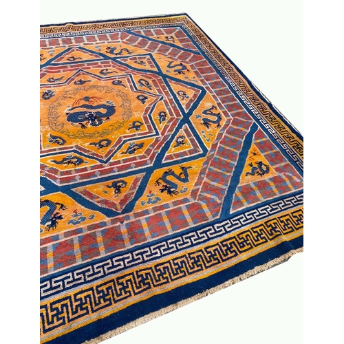 63 - ANTIQUE CHINESE PEKING DRAGON CARPET, 274cm x 274cm.