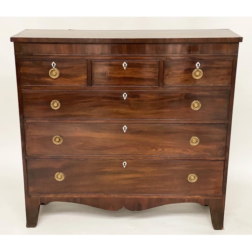 84 - SCOTTISH HALL CHEST, early 19th century figured mahogany of adapted shallow proportions with three s... 