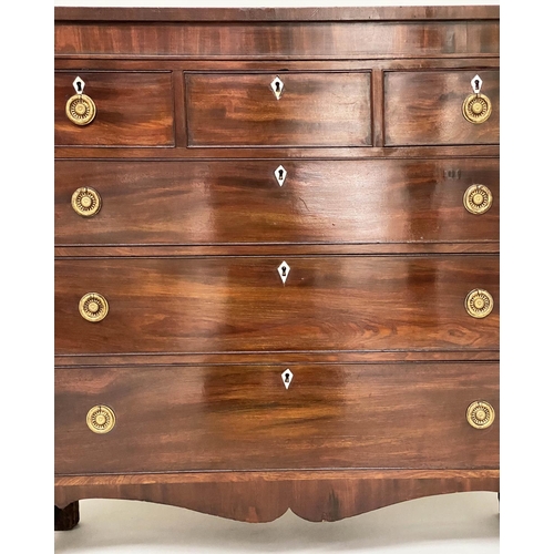 84 - SCOTTISH HALL CHEST, early 19th century figured mahogany of adapted shallow proportions with three s... 