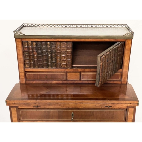 86 - BONHEUR DE JOUR, early 20th century French Kingwood and gilt metal mounted with faux books, foldout ... 