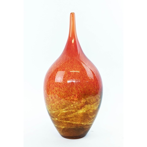 9 - A LARGE ART GLASS BOTTLE NECK VASE, orange and yellow colourway, late 20th century, ground out ponti... 