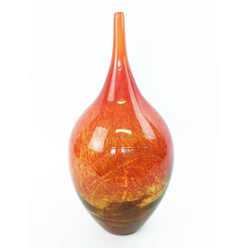 9 - A LARGE ART GLASS BOTTLE NECK VASE, orange and yellow colourway, late 20th century, ground out ponti... 