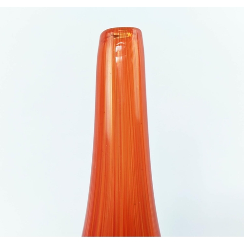 9 - A LARGE ART GLASS BOTTLE NECK VASE, orange and yellow colourway, late 20th century, ground out ponti... 