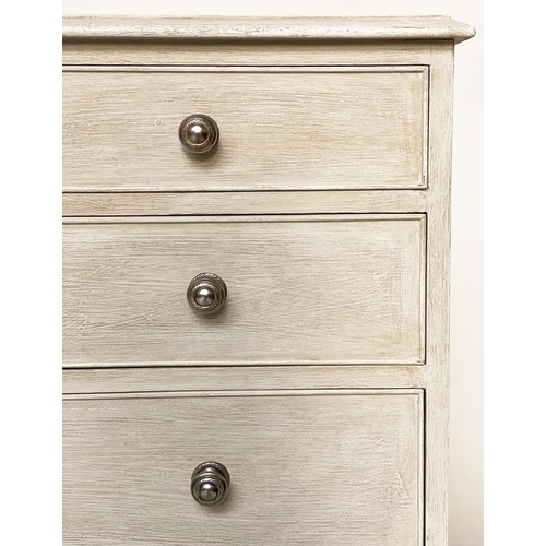 98 - LOW CHEST, Georgian design grey painted with nine drawers and bracket supports, 153cm x 47cm x 76cm ... 