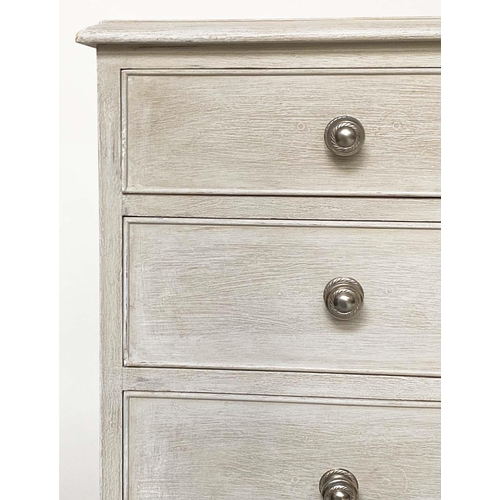 98 - LOW CHEST, Georgian design grey painted with nine drawers and bracket supports, 153cm x 47cm x 76cm ... 