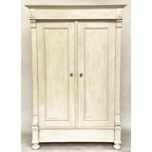 108 - ARMOIRE, 19th century French traditionally grey painted with two panelled doors enclosing hanging sp... 