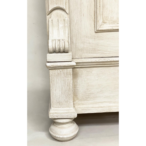 108 - ARMOIRE, 19th century French traditionally grey painted with two panelled doors enclosing hanging sp... 