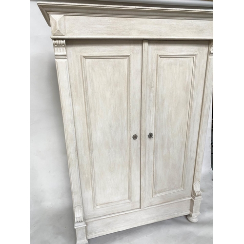 108 - ARMOIRE, 19th century French traditionally grey painted with two panelled doors enclosing hanging sp... 