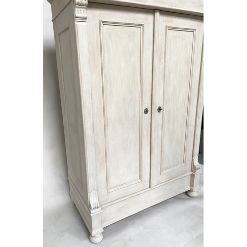 108 - ARMOIRE, 19th century French traditionally grey painted with two panelled doors enclosing hanging sp... 