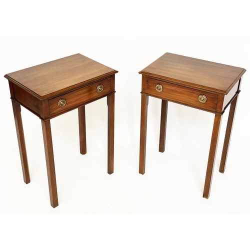 110 - LAMP TABLES, a pair, George III design  mahogany, each with frieze drawer and inner chamferred squar... 