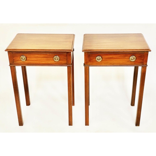 110 - LAMP TABLES, a pair, George III design  mahogany, each with frieze drawer and inner chamferred squar... 