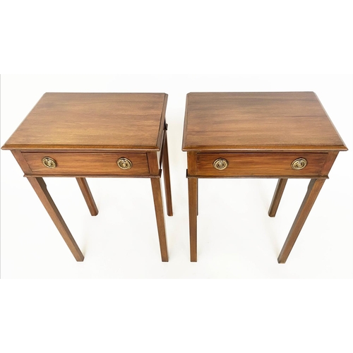 110 - LAMP TABLES, a pair, George III design  mahogany, each with frieze drawer and inner chamferred squar... 