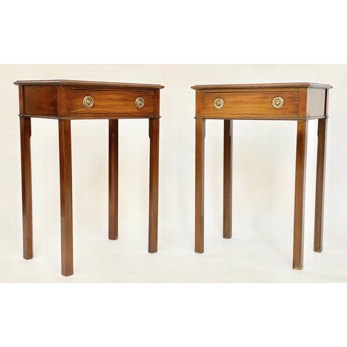 110 - LAMP TABLES, a pair, George III design  mahogany, each with frieze drawer and inner chamferred squar... 