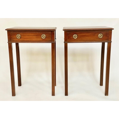 110 - LAMP TABLES, a pair, George III design  mahogany, each with frieze drawer and inner chamferred squar... 