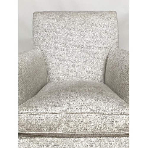 91 - ARMCHAIR, Howard style with piped bouclé style upholstery and scroll arms, 79cm W.