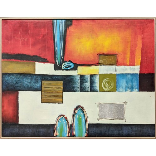 28 - B LOPEZ, Abstract, oil on canvas, 63cm x 91cm, framed.