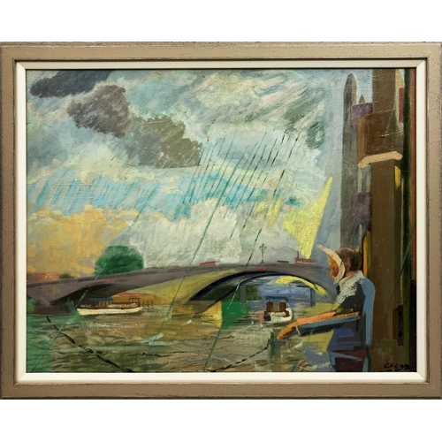 50 - CONSTANCE FENN RCA NEAC (1933-2001) 'Putney Bridge', oil on board, 58cm, signed, framed.