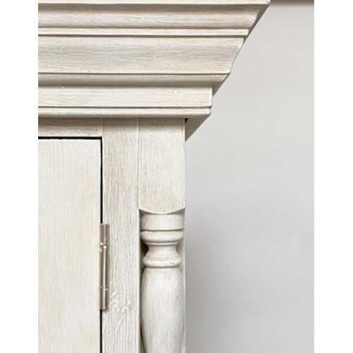 115 - ARMOIRE, French style traditionally grey painted with two panelled doors, enclosing hanging space, 2... 