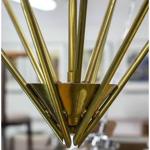 470 - CHANDELIER, 80cm H x 75cm W, mid 20th century brass and patinated metal with nine lights.