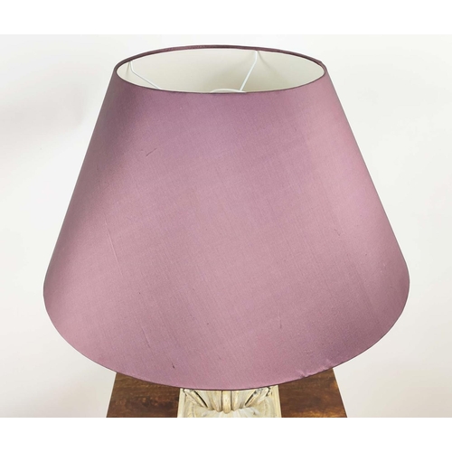 471 - TABLE LAMP, 67cm overall including purple shade, in a distressed finish.