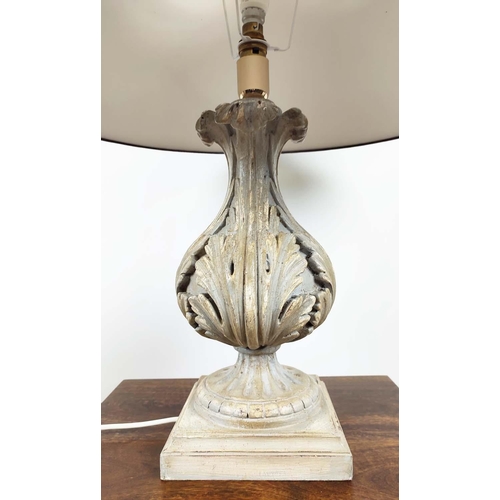 471 - TABLE LAMP, 67cm overall including purple shade, in a distressed finish.