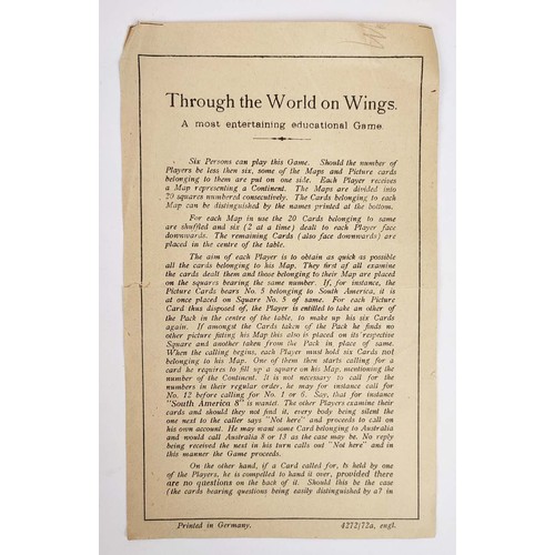 122 - 'THROUGH THE WORLD ON WINGS' BOARD GAME, 20th century comprising a selection of cards and six board ... 