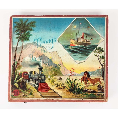 122 - 'THROUGH THE WORLD ON WINGS' BOARD GAME, 20th century comprising a selection of cards and six board ... 