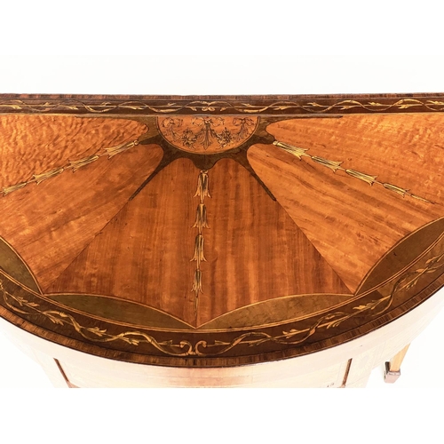 493 - CARD TABLE, late 19th/early 20th century demilune foldover satinwood radial veneered and marquetry i... 