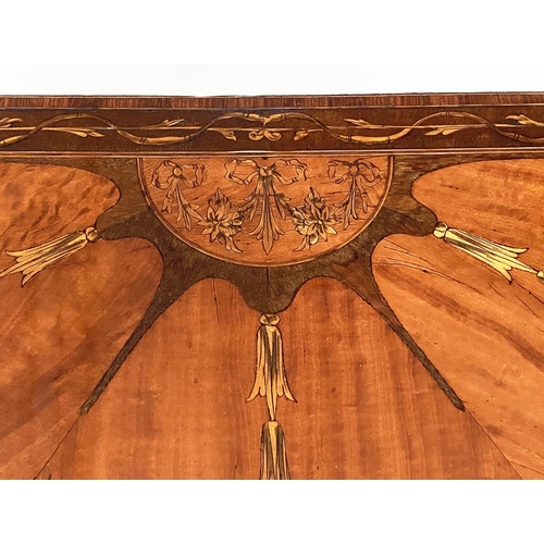 493 - CARD TABLE, late 19th/early 20th century demilune foldover satinwood radial veneered and marquetry i... 