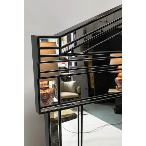 638 - ARCHITECTURAL WALL MIRROR, with multiple bevelled plates columns and cornice, 130cm H x 77cm.