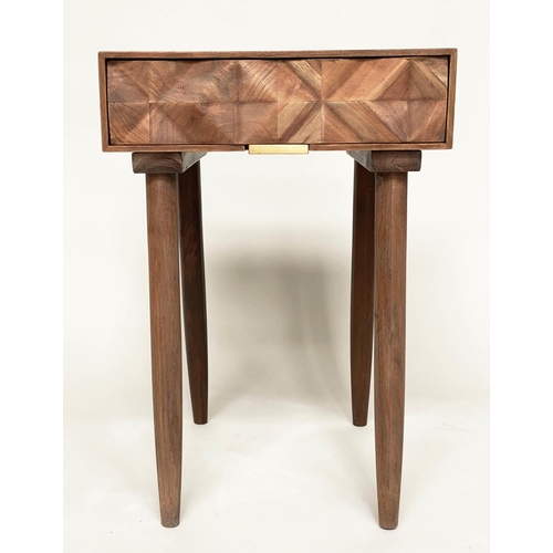 639 - LAMP TABLES, a pair, 1970 style teak each with 'blocked' front' drawer and tapering supports, 41cm W... 