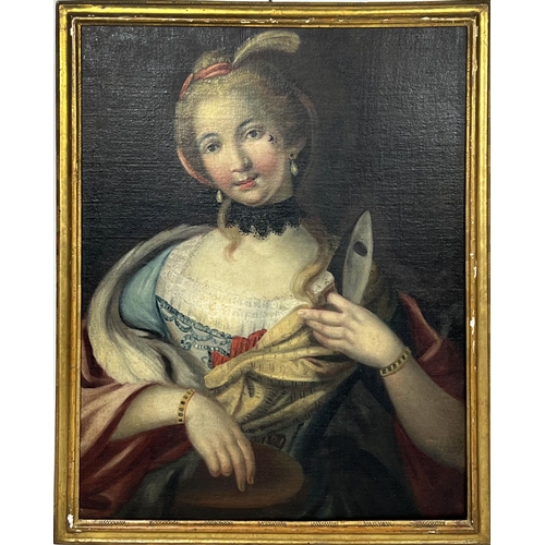 104 - MANNER OF PETRO LONGHI (Venice 1701-1785) 'Woman with a Mask', oil on canvas, 75cm x 60cm, framed.