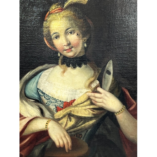 104 - MANNER OF PETRO LONGHI (Venice 1701-1785) 'Woman with a Mask', oil on canvas, 75cm x 60cm, framed.