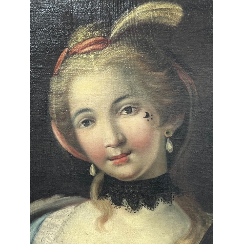 104 - MANNER OF PETRO LONGHI (Venice 1701-1785) 'Woman with a Mask', oil on canvas, 75cm x 60cm, framed.
