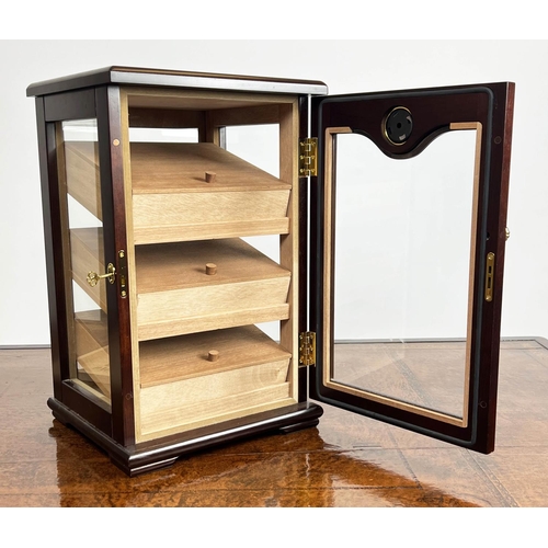 16 - HUMIDOR, cedar lined with three compartments, together with two cigar trays, 49cm H x 31cm x 28cm. (... 