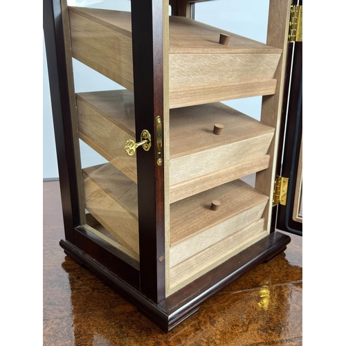 16 - HUMIDOR, cedar lined with three compartments, together with two cigar trays, 49cm H x 31cm x 28cm. (... 