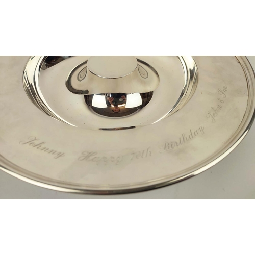 18 - A THEO FENNELL SILVER RAISED ALMS DISH, London 2000, inscribed to rim 'Johnny, Happy 70th Birthday, ... 