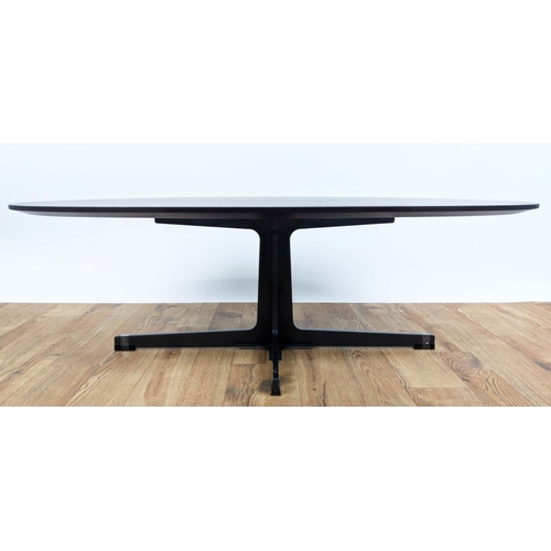 270 - CAMERICH COFFEE TABLE, 122cm L x 62cm D x 39cm H, the oval wooden top on a metal base.