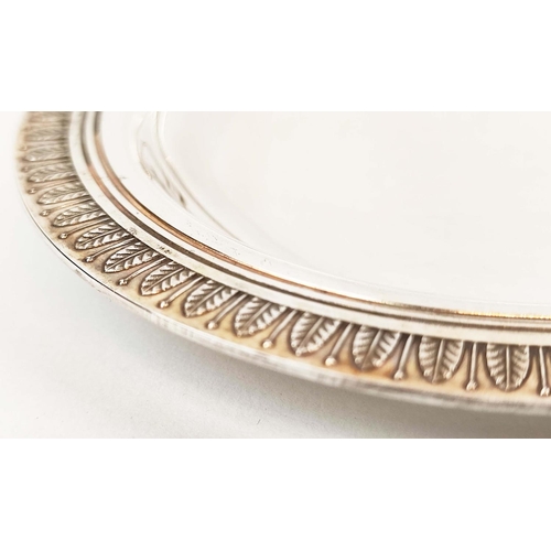 29 - A CHRISTOFLE SILVER PLATED TWIN HANDLED SERVING TRAY, leaf motif border, 62cm x 39cm.