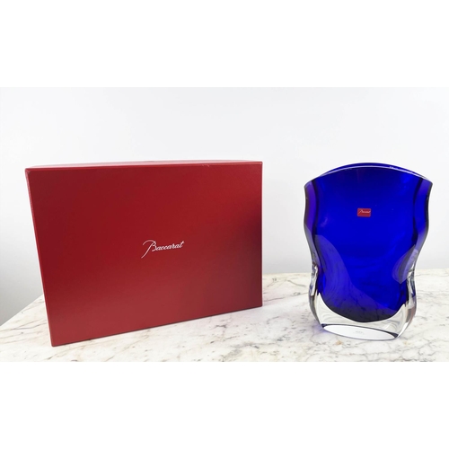 3 - BACCARAT VASE, sapphire blue shaped cut crystal, mark to base, in original box, purchased from Harro... 