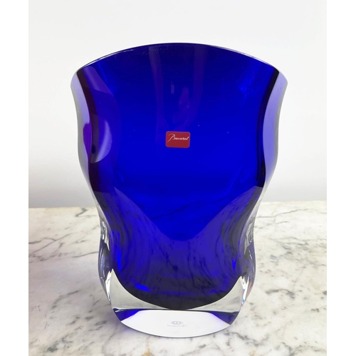 3 - BACCARAT VASE, sapphire blue shaped cut crystal, mark to base, in original box, purchased from Harro... 