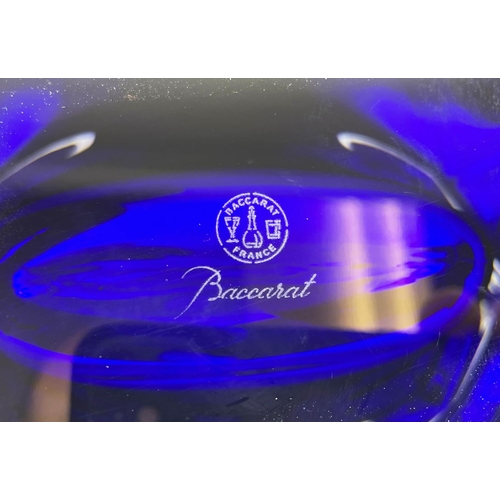 3 - BACCARAT VASE, sapphire blue shaped cut crystal, mark to base, in original box, purchased from Harro... 