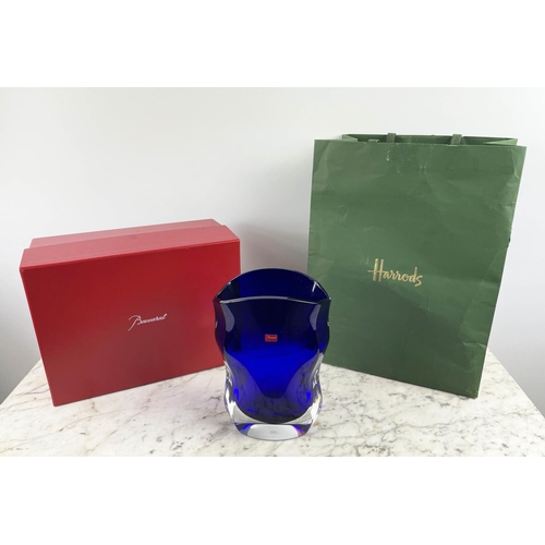 3 - BACCARAT VASE, sapphire blue shaped cut crystal, mark to base, in original box, purchased from Harro... 