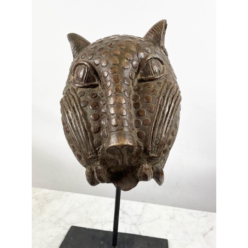 38 - BENIN LEOPARD BRONZE HEAD, Nigeria. 51cm H.