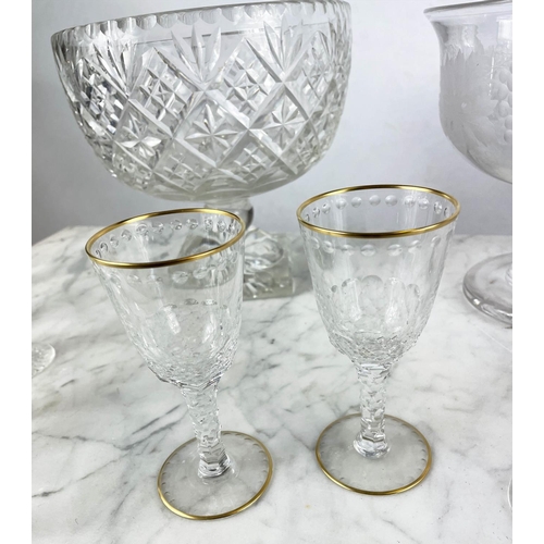 4 - CHAMPAGNE COOLER AND QUANTITY OF CUT AND ETCHED GLASSWARE, including ten sherry glasses, a Georgian ... 