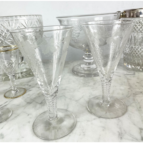 4 - CHAMPAGNE COOLER AND QUANTITY OF CUT AND ETCHED GLASSWARE, including ten sherry glasses, a Georgian ... 